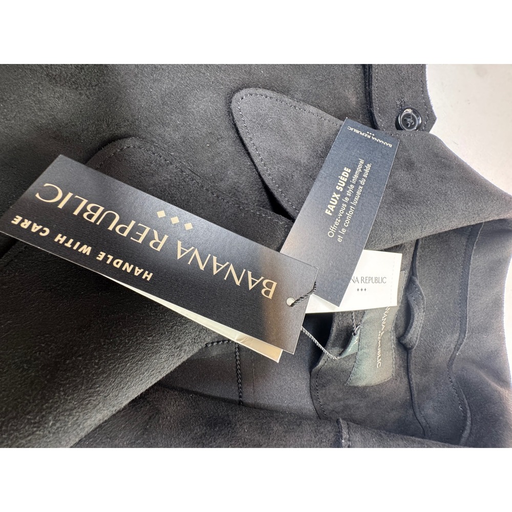 Banana Republic Vegan Suede Trench Vest Black Belted Sleeveless Coat M Western - Picture 10 of 16